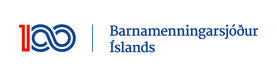 Logo. A graphic take on the number 100 with an infinity symbol integrated. Title says "Barnamenningarsjóður Íslands"